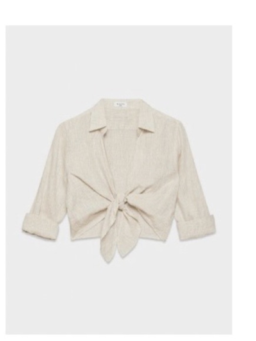 Babaton Button Front Tie Crop Shirt - Beige Linen